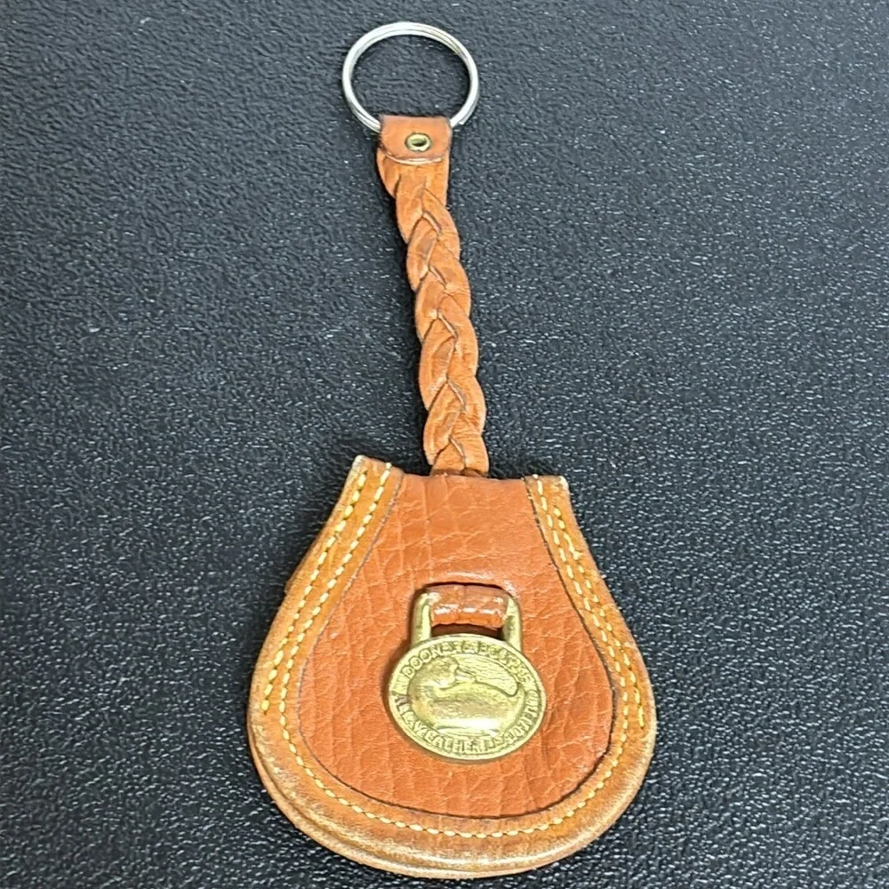 Dooney & Bourke Vintage Leather Brass Duck Fobs Key Ring Key Chain Brown